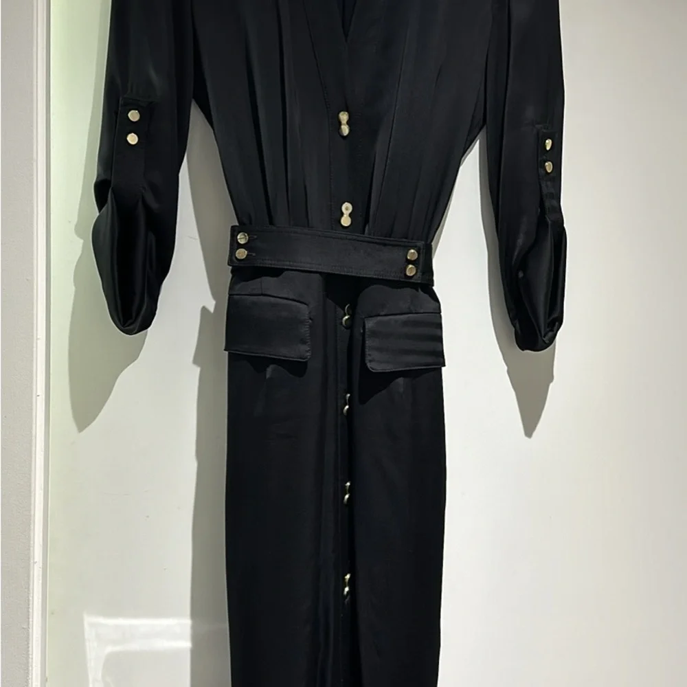 Black Satin Midi Dress Small - Picture 3 of 5